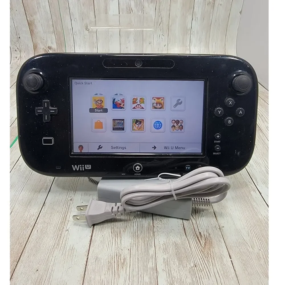 Wii U Black Console W/ All Charging Cables & Gamepad Works Great! 1 Free Game